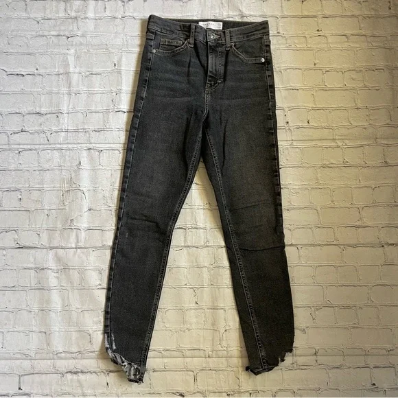 Topshop Grey Jamie Distressed Hem Cropped Ankle Skinny Jeans - Picture 2 of 4